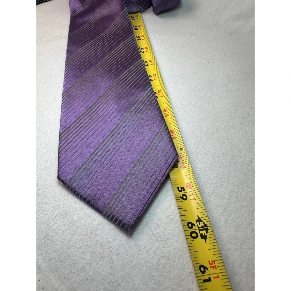 John Ashford Mens Purple Grey Striped Silk Tie Stain Resistant‎ Handmade Necktie